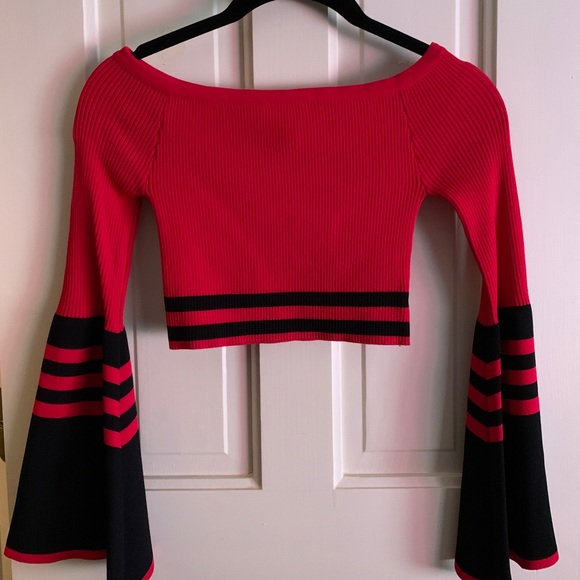 LF Tops - LF - SEEK the Label Red Striped Bell Sleeve Top